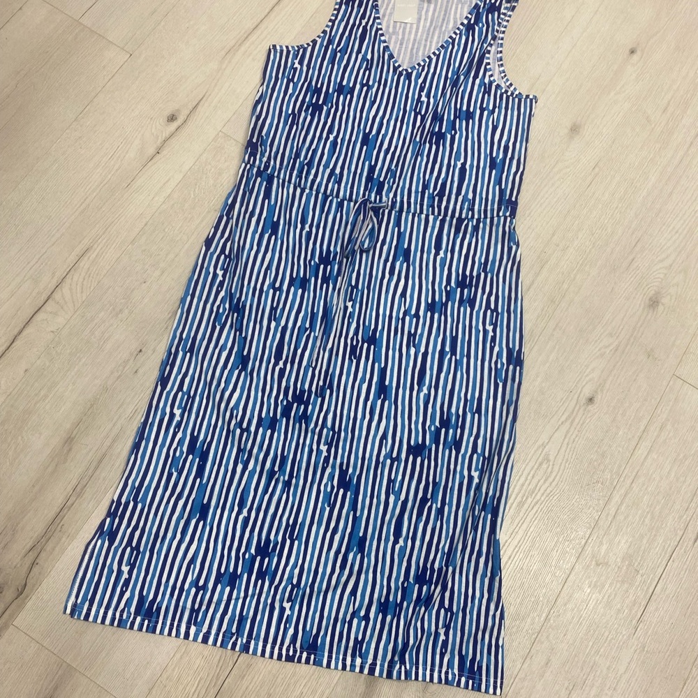 west loop Blue and White Striped V-Neck Midi Dress